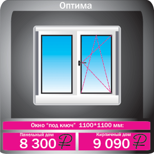  Двустворчатое окно 1100 x 1100 мм